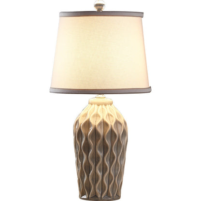 Contemporary Scandinavian Patterned Sculpture Round Fabric Ceramic 1-Light Table Lamp For Bedroom