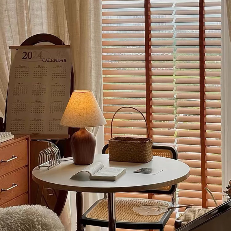Traditional Vintage Scalloped Round Fabric PVC Iron 1-Light Table Lamp For Living Room