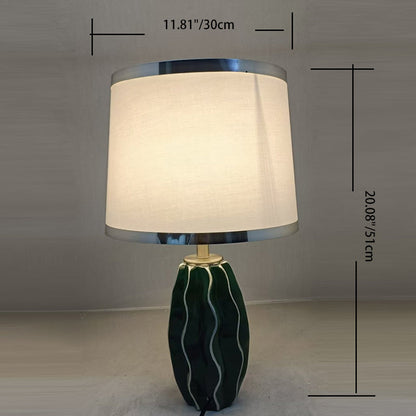 Contemporary Scandinavian Round Wave Oval Fabric Ceramic 1-Light Table Lamp For Living Room