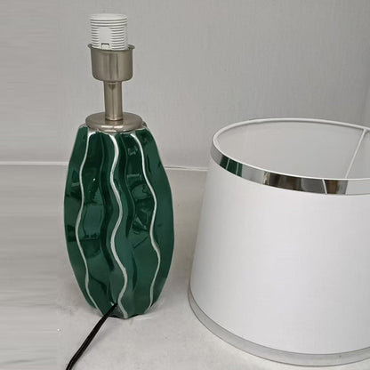 Contemporary Scandinavian Round Wave Oval Fabric Ceramic 1-Light Table Lamp For Living Room
