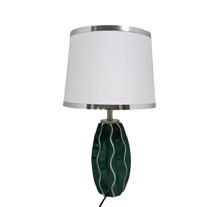 Contemporary Scandinavian Round Wave Oval Fabric Ceramic 1-Light Table Lamp For Living Room