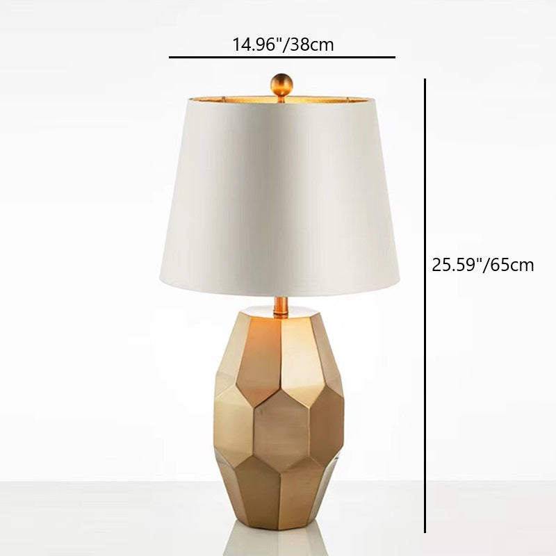 Modern Luxury Diamond Round Scalloped Linen Metal 1-Light Table Lamp For Living Room