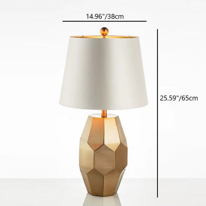 Modern Luxury Diamond Round Scalloped Linen Metal 1-Light Table Lamp For Living Room