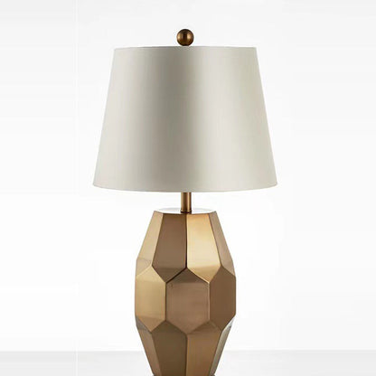 Modern Luxury Diamond Round Scalloped Linen Metal 1-Light Table Lamp For Living Room