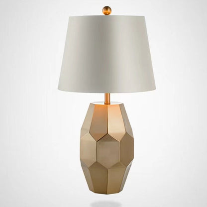 Modern Luxury Diamond Round Scalloped Linen Metal 1-Light Table Lamp For Living Room