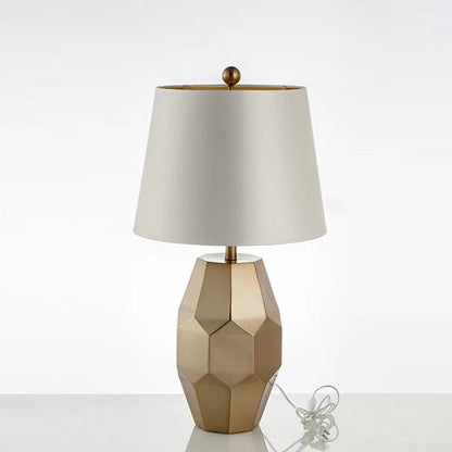 Modern Luxury Diamond Round Scalloped Linen Metal 1-Light Table Lamp For Living Room