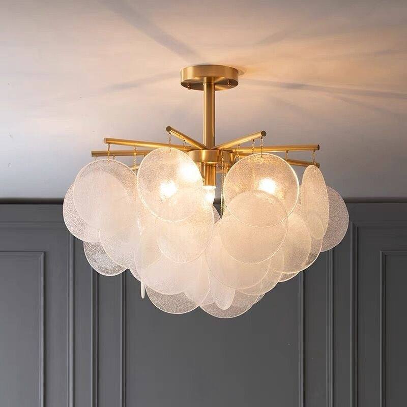 Contemporary Scandinavian Tapered Round Branch Glass Iron 6/8/10 Lights Chandelier For Living Room