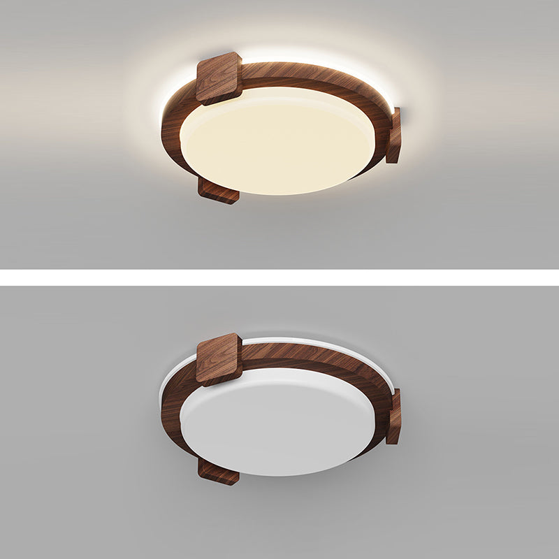 Traditional Chinese Round Square Acrylic Iron LED Flush Mount Ceiling Light For Living Room