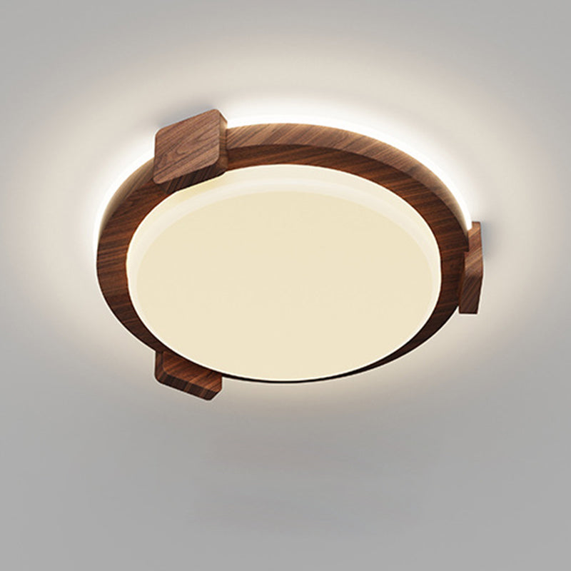 Traditional Chinese Round Square Acrylic Iron LED Flush Mount Ceiling Light For Living Room