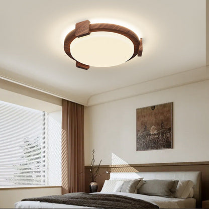 Traditional Chinese Round Square Acrylic Iron LED Flush Mount Ceiling Light For Living Room