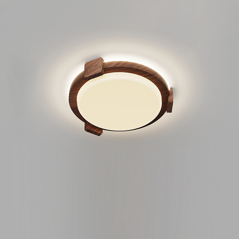 Traditional Chinese Round Square Acrylic Iron LED Flush Mount Ceiling Light For Living Room