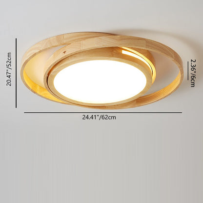 Contemporary Creative Ring Round Acrylic Rubberwood LED Flush Mount Ceiling Light For Living Room