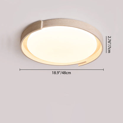 Modern Minimalist Cream Round Acrylic Yellow Travertine LED Flush Mount Ceiling Light For Living Room