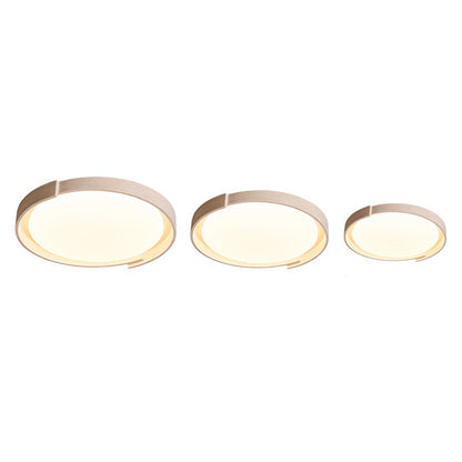 Modern Minimalist Cream Round Acrylic Yellow Travertine LED Flush Mount Ceiling Light For Living Room