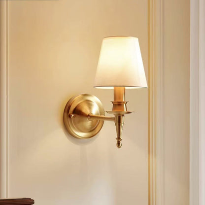 Traditional French Scalloped Round Fabric Copper 1/2 Light Wall Sconce Lamp For Living Room
