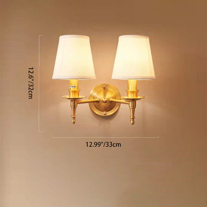 Traditional French Scalloped Round Fabric Copper 1/2 Light Wall Sconce Lamp For Living Room