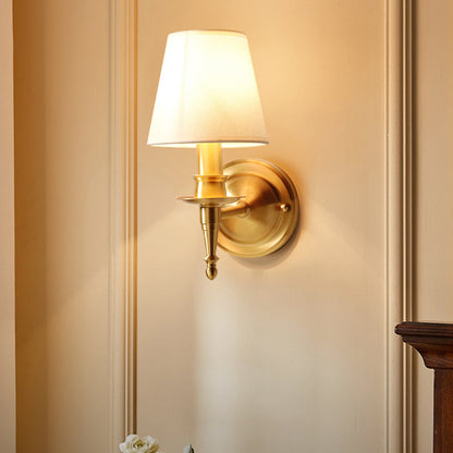 Traditional French Scalloped Round Fabric Copper 1/2 Light Wall Sconce Lamp For Living Room