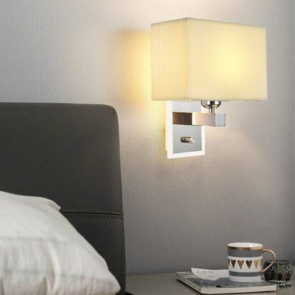 Modern Minimalist Scalloped Square Fabric Iron 1-Light Wall Sconce Lamp For Living Room
