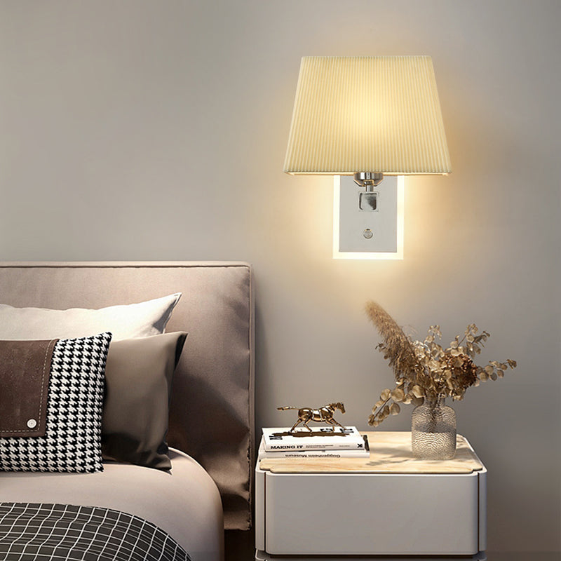 Modern Minimalist Scalloped Square Fabric Iron 1-Light Wall Sconce Lamp For Living Room