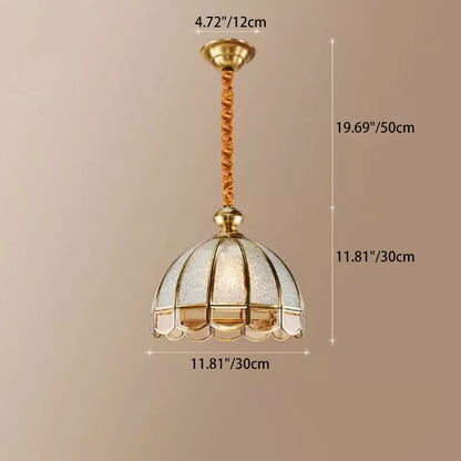 Traditional Vintage Wave Round Glass Copper 1/3/4/5 Light Chandelier For Living Room