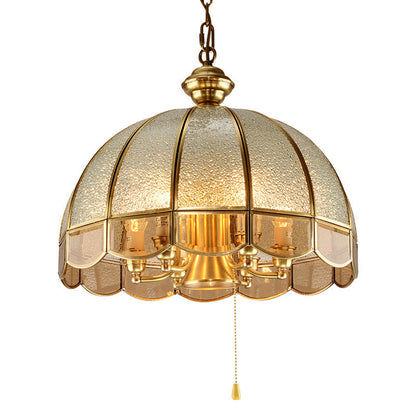 Traditional Vintage Wave Round Glass Copper 1/3/4/5 Light Chandelier For Living Room