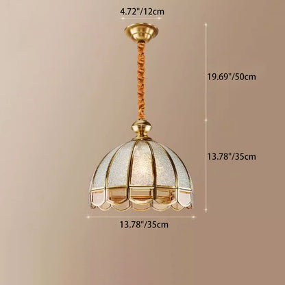 Traditional Vintage Wave Round Glass Copper 1/3/4/5 Light Chandelier For Living Room