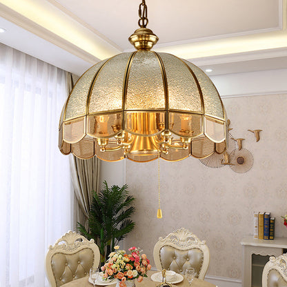 Traditional Vintage Wave Round Glass Copper 1/3/4/5 Light Chandelier For Living Room