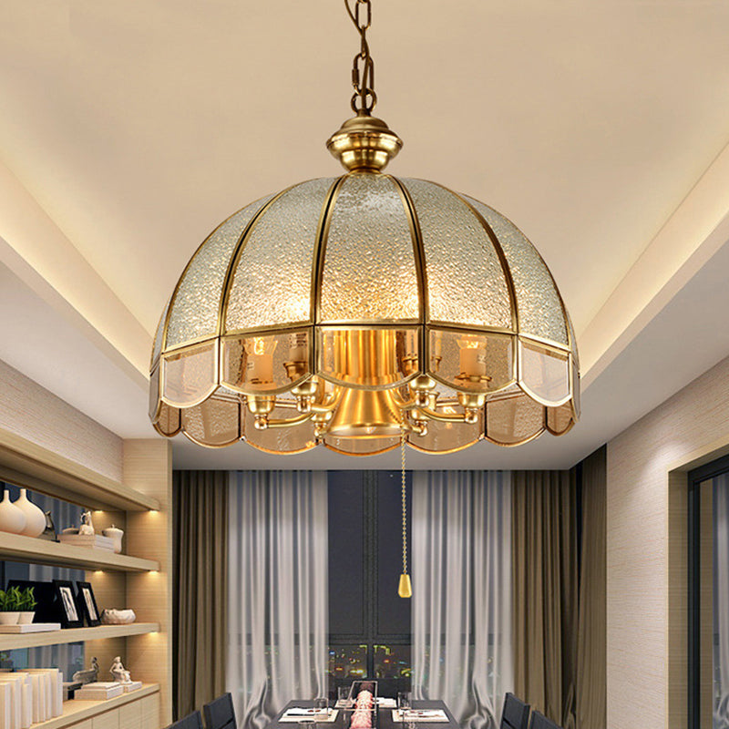 Traditional Vintage Wave Round Glass Copper 1/3/4/5 Light Chandelier For Living Room