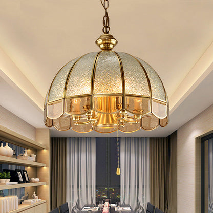 Traditional Vintage Wave Round Glass Copper 1/3/4/5 Light Chandelier For Living Room
