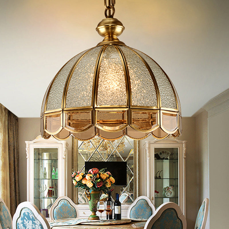 Traditional Vintage Wave Round Glass Copper 1/3/4/5 Light Chandelier For Living Room