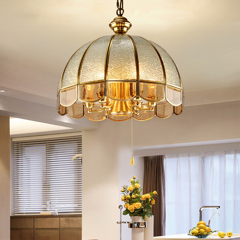 Traditional Vintage Wave Round Glass Copper 1/3/4/5 Light Chandelier For Living Room