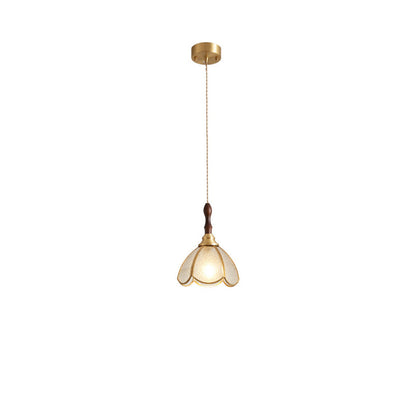Contemporary Scandinavian Scalloped Round Leaf Glass Copper 1-Light Pendant Light For Living Room