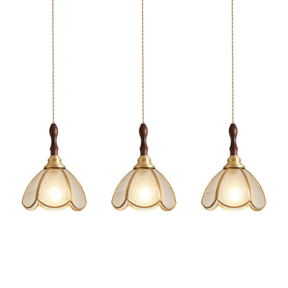 Contemporary Scandinavian Scalloped Round Leaf Glass Copper 1-Light Pendant Light For Living Room