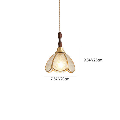 Contemporary Scandinavian Scalloped Round Leaf Glass Copper 1-Light Pendant Light For Living Room