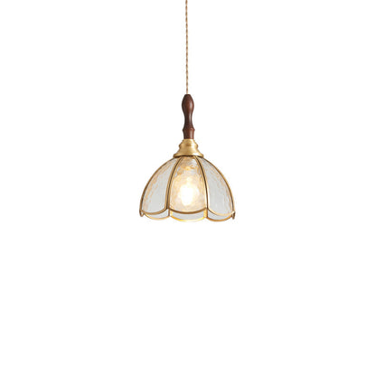 Contemporary Scandinavian Scalloped Round Leaf Glass Copper 1-Light Pendant Light For Living Room