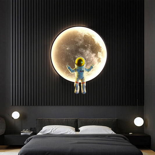 Modern Art Deco Astronaut Starry Night Round PC Aluminum Wall Sconce Lamp For Living Room