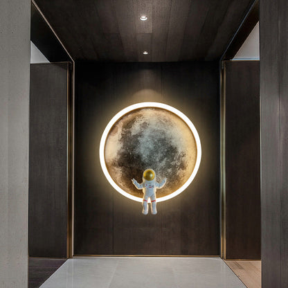 Modern Art Deco Astronaut Starry Night Round PC Aluminum Wall Sconce Lamp For Living Room