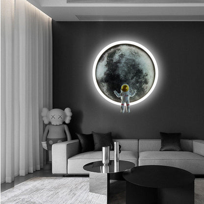 Modern Art Deco Astronaut Starry Night Round PC Aluminum Wall Sconce Lamp For Living Room