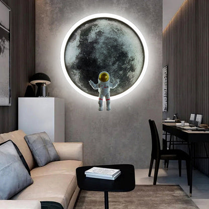 Modern Art Deco Astronaut Starry Night Round PC Aluminum Wall Sconce Lamp For Living Room
