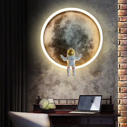 Modern Art Deco Astronaut Starry Night Round PC Aluminum Wall Sconce Lamp For Living Room