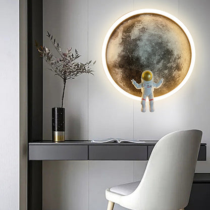 Modern Art Deco Astronaut Starry Night Round PC Aluminum Wall Sconce Lamp For Living Room