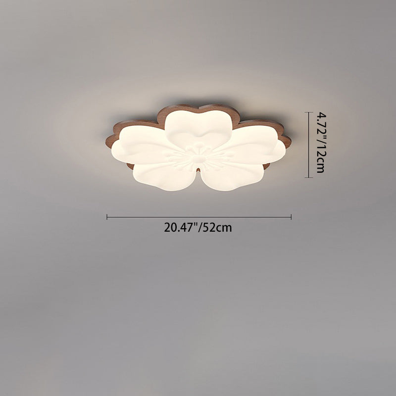 Modern Art Deco Floral Shape PE Solid Wood LED Flush Mount Ceiling Light For Living Room