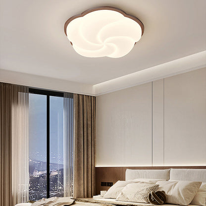 Modern Art Deco Floral Shape PE Solid Wood LED Flush Mount Ceiling Light For Living Room