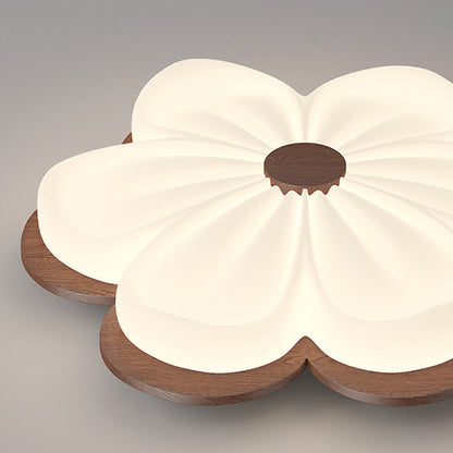 Modern Art Deco Floral Shape PE Solid Wood LED Flush Mount Ceiling Light For Living Room