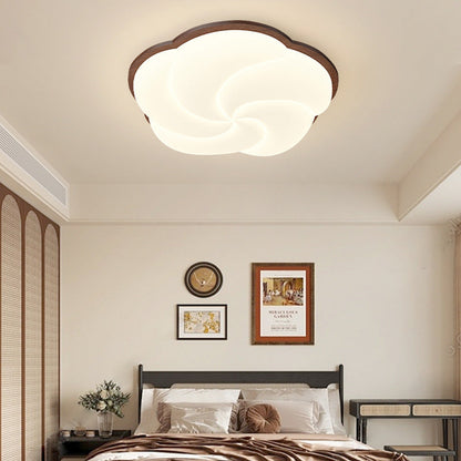 Modern Art Deco Floral Shape PE Solid Wood LED Flush Mount Ceiling Light For Living Room