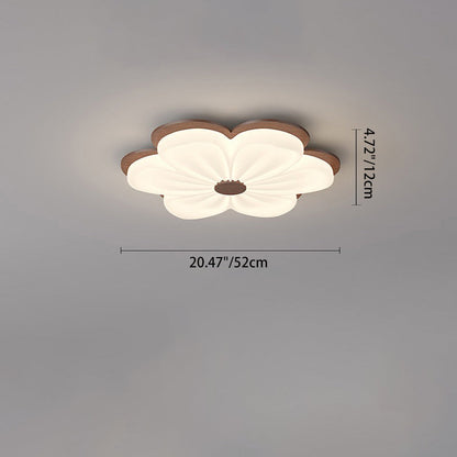 Modern Art Deco Floral Shape PE Solid Wood LED Flush Mount Ceiling Light For Living Room