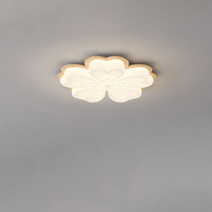 Modern Art Deco Floral Shape PE Solid Wood LED Flush Mount Ceiling Light For Living Room