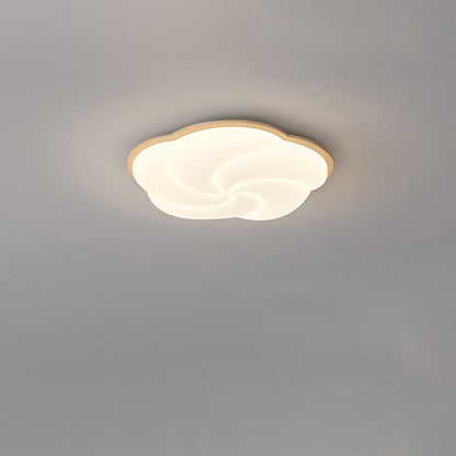 Modern Art Deco Floral Shape PE Solid Wood LED Flush Mount Ceiling Light For Living Room
