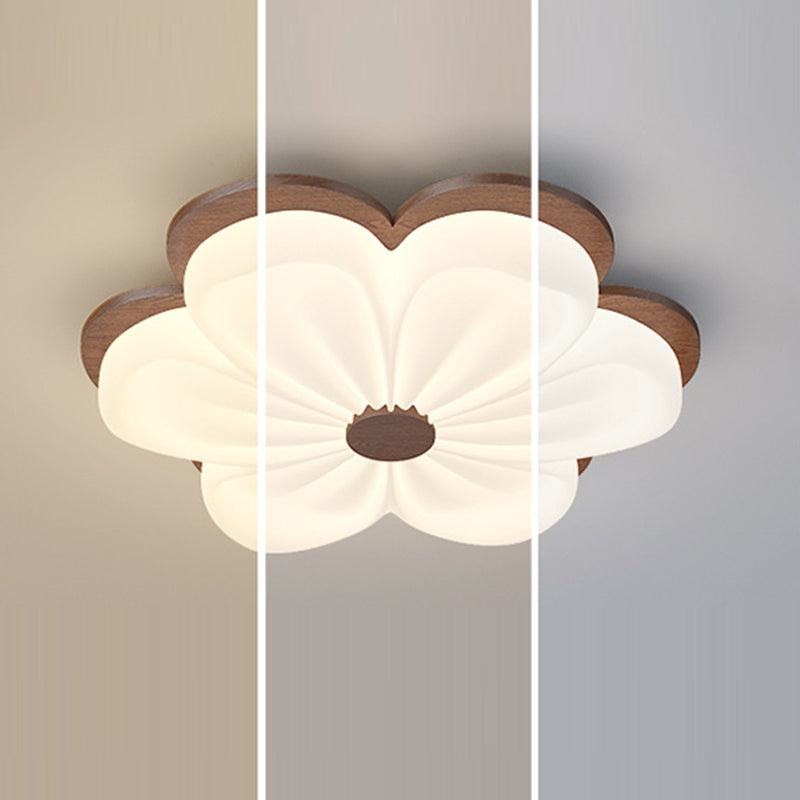 Modern Art Deco Floral Shape PE Solid Wood LED Flush Mount Ceiling Light For Living Room