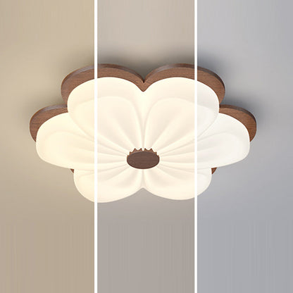 Modern Art Deco Floral Shape PE Solid Wood LED Flush Mount Ceiling Light For Living Room